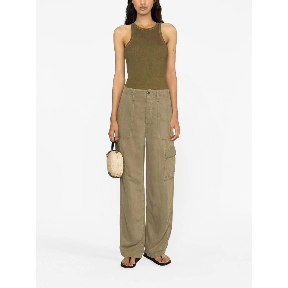 MOTHER The Catch All Cargo Pants‎ Olive Green Lyocell Linen Wide Leg Size 24